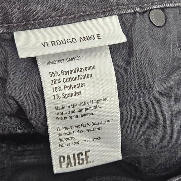 Paige Verdugo Ankle Skinny Jeans Black Women's Size 26 Mid Rise Denim Stretch - Picture 4 of 8